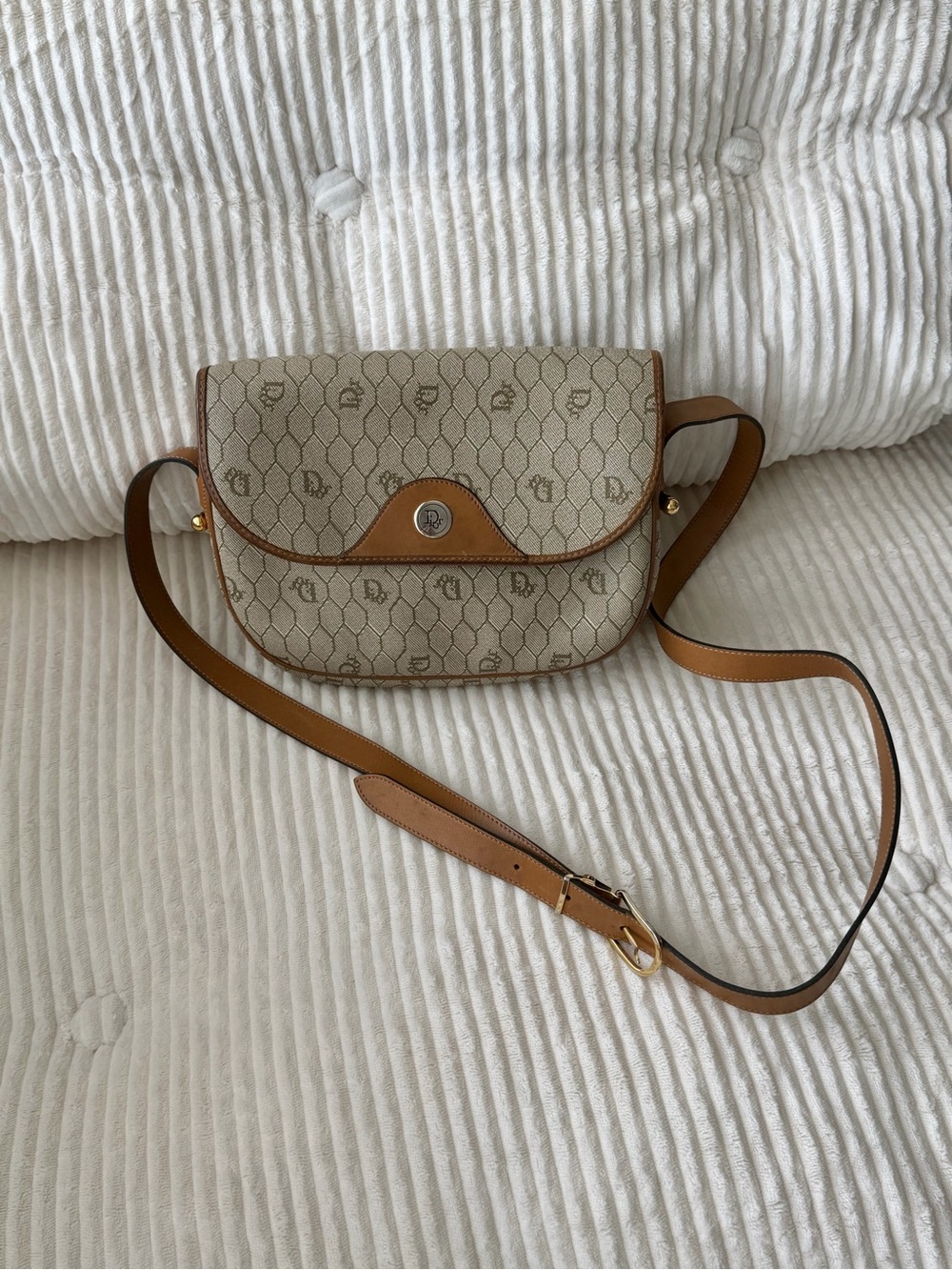 Vintage Christian Dior Honeycomb Canvas Crossbody Bag
